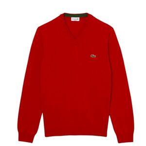 Large Lacoste Men's V-Neck Red Sweater classic fit cotton